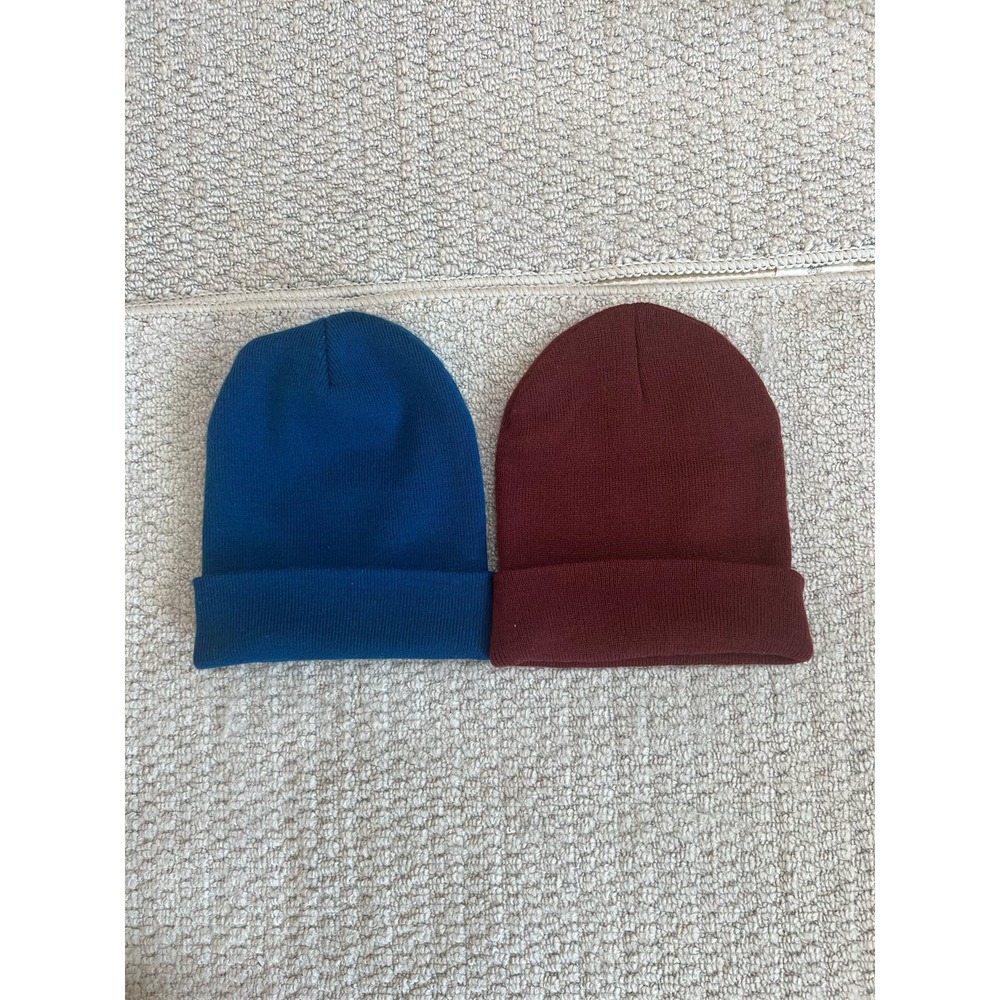 Bundle 2 Non Brand Everyday Winter Cold Beanies 1 Maroon 1 Blue